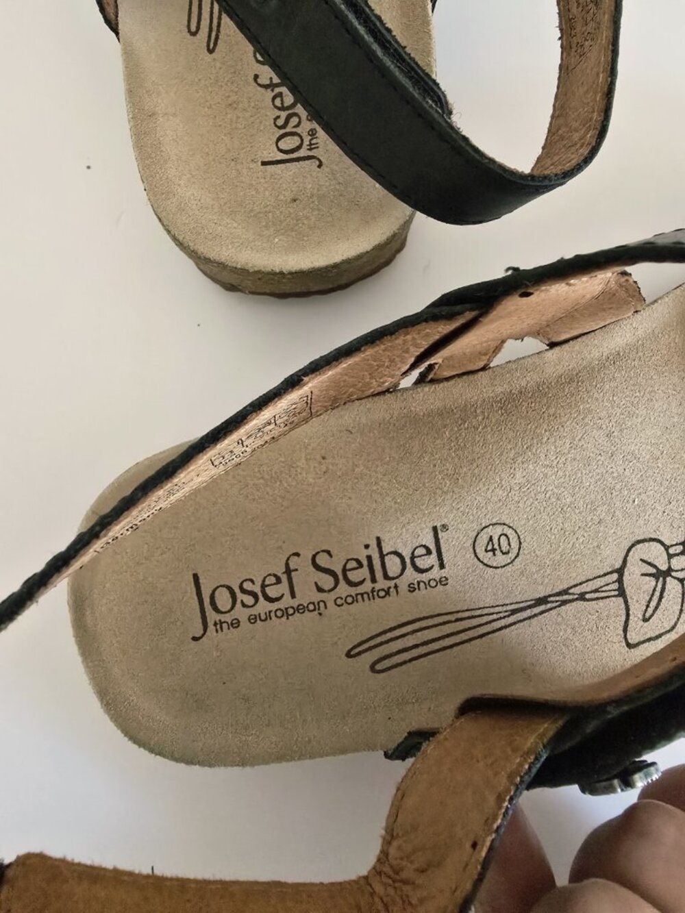 Josef Seibel Tonga 25 Black Leather Cork Open Toe Sandals 40 9 9.5 Shoes Womens - Picture 6 of 10